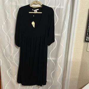 Studio M, Black Knit, Deep V Neck, Sweater Dress, Size XL